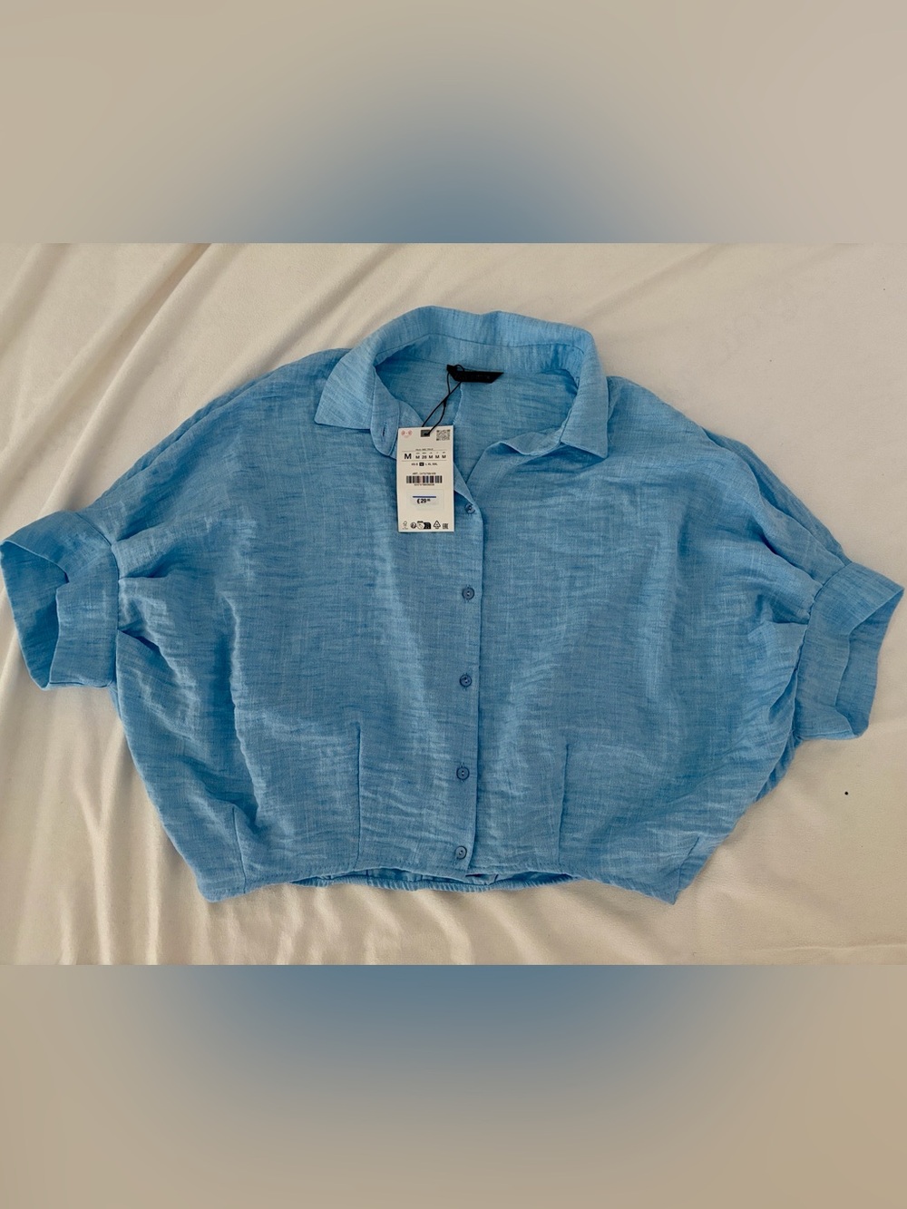 Zara Light Blue Cropped Button-Down Shirt